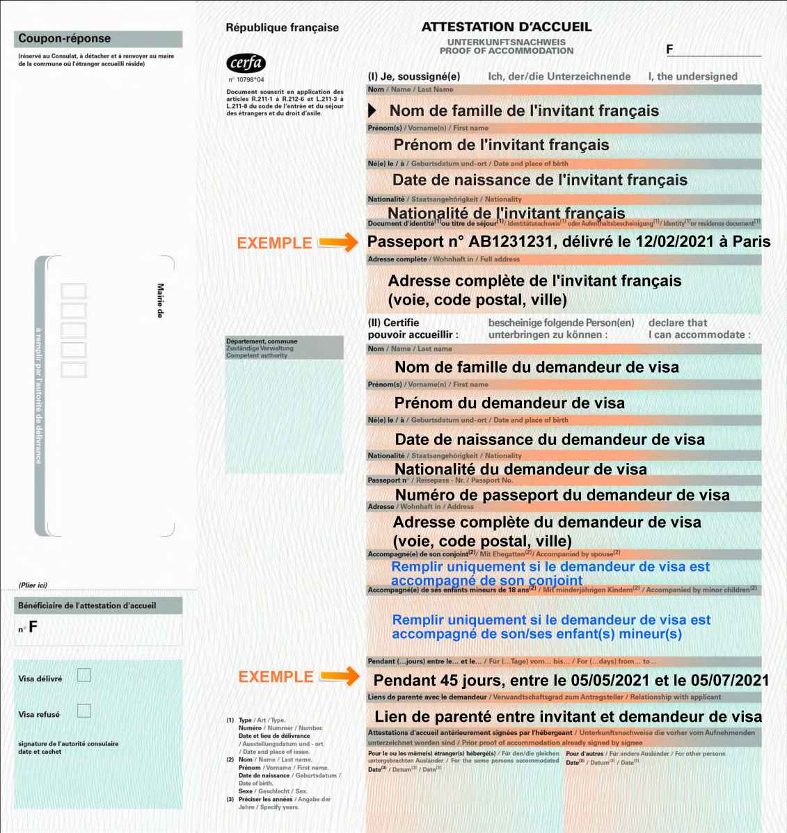 Comment remplir le certificat d'hébergement pour visa France